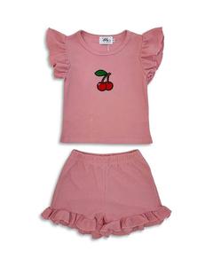 Детский комплект "Ruffle Cherry" - топ с рюшами и шорты (для малышек и девочек постарше) Lola + The Boys, розовый