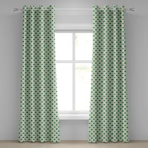Ирландская штора на люверсах ABAKUHAUS, четырехлистный клевер с пунктирными линиями, национальный культурный символ, декоративная двухпанельная штора, 280 см x 245 см, цвет: зеленый, белый Abakuhaus