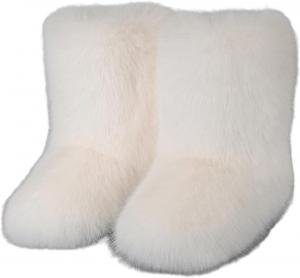 Женские зимние ботинки с искусственным мехом, теплые пушистые ботинки средней длины, мягкие ботинки с меховой подкладкой и плоской подошвой, удобные уличные замшевые меховые ботинки Generic, Beige