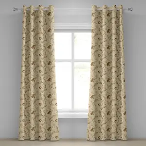 Бежевая штора на люверсах ABAKUHAUS, с изображением шахматистов в винтажном стиле, ретро, городском, богемном стиле, декоративная, двухпанельная, 280 см x 225 см, бежевый Abakuhaus