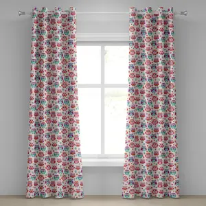 Шторы на люверсах ABAKUHAUS Сова, сова, хипстерская, с современным повторяющимся рисунком животных, декоративные двухпанельные шторы, 280 см x 245 см, цвет: оранжевая фуксия, морская пена Abakuhaus