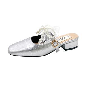 WUJI Серебряные женские тапочки с закрытым носком, устойчивые к истиранию и запаху, на резиновой подошве, цвет Silver