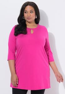 Топ Ulla Popken KEYHOLE CUTOUT 3/4, Light Fuchsia/Pink