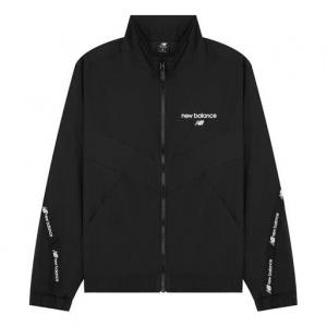Куртка New Balance Logo Full-Zip Woven Jacket 'Black White', черный