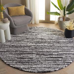 Ковер SAFAVIEH, 201 x 201 см, Rumi Shag Collection, круглый, Charcoal & Ivory, без линьки и простой в уходе, идеален для гостиной, столовой, спальни (RMS110H)