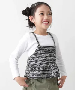 Комплект из твидовой майки и футболки с ребристым верхом, длинная футболка, топы, 25SS Devirock, цвет 001-Black