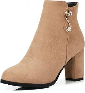 Женские ботильоны VOKLIN на массивном высоком каблуке с круглым носком, из веганской замши, с молнией, элегантные короткие ботинки, Beige Apricot-Velvet Lined