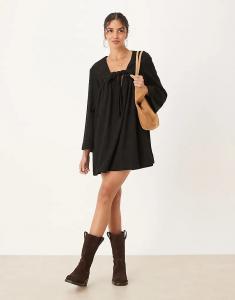 Платье-рубашка мини с завязками спереди ASOS DESIGN черного цвета
