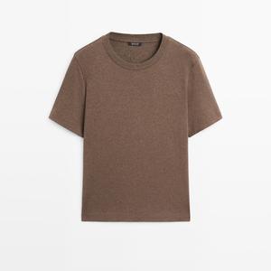 Футболка Massimo Dutti 100% Cotton Interlock Crew Neck, коричневый меланж