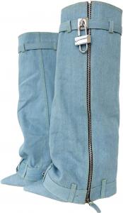 Frankie Hsu Фрэнки Хсу Дизайнер моды Современные сексуальные женские и мужские ботинки «Акула» Большой размер Зеленая синтетическая кожа Босоножки на танкетке Сапоги до колена Каблук Длинные сапоги US4-14