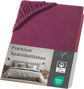 Простыня на резинке DreamScience Premium 140-160 x 220 см бордового цвета для кроватей с пружинным блоком шириной до 32 см - комфортная простыня на резинке, 190 г/м², без усадки, без складок, с резинкой NYVI