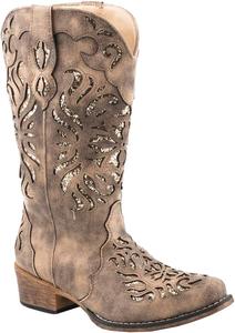 Женские повседневные ботинки ROPER Riley Glitz с блестящей подкладкой и открытым носком, средний голенище, низкий каблук 1-2" - серый