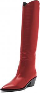 Женские классические сапоги FOWT с заостренным носком и невысоким каблуком, ковбойские сапоги до колена, удобные зимние длинные сапоги для вечеринок, размеры 4-16 США, Red