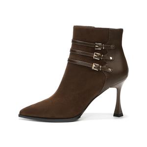 QITUMAUL Женские ботильоны кофе на каблуке 8,5 см, цвет Coffee[Heel Height 8.5cm]