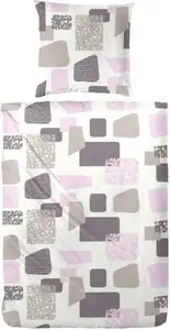 Комплект постельного белья Fine Flannel с орнаментом, белый, розовый и серый, 135x200 см + 80x80 см Hahn