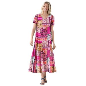 Женщина в женском мятом платье больших размеров с короткими рукавами Woman Within, цвет Raspberry Sorbet