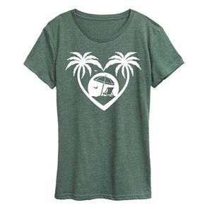 Женская футболка с рисунком Palm Trees Heart Scene, цвет Heather Green