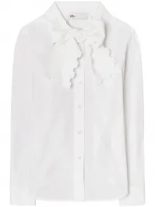 Поплиновая блузка с фестонами Tory Burch, белый