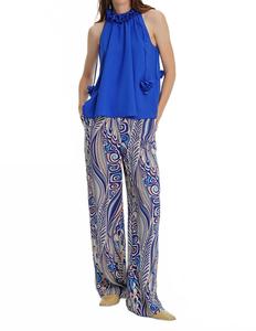 Блуза с высоким воротником и галстуком в цвете сакс EXQUISE, Sax