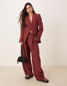 Комбинированные брюки широкого кроя из льна Mango Capsule, цвет «винный»