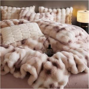 YUSIWOAL Комплект постельного белья из искусственного меха и бархатного флиса сине-серого цвета