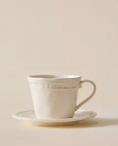 Чашка с блюдцем Zara Home Raised Stoneware Coffee And Saucer, кремовый