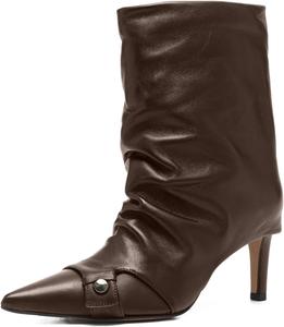 Женские ботильоны Olomisa с заостренным носком, на шпильке, свободного кроя с заклепками и ремешками, Chocolate