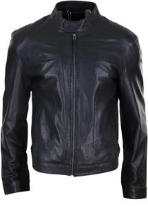 Mens Classic Casual Genuine Leather Biker Style Jacket Collarless Retro Infinity Leather, черный