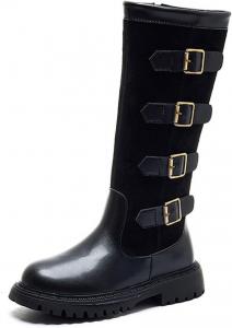 Детские замшевые ботфорты с молнией сбоку и ремешком, панк-гот стиль, высокие ботинки для верховой езды, мода осень-зима, длинные ботинки, размер 4-12 лет Generic, #01 Black