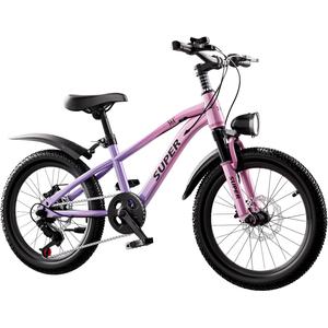 Детский велосипед с дисковым тормозом High Carbon Steel Frame Linear Pull и ручным приводом 361°, розовый фиолетовый