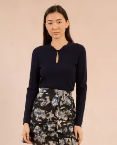 Женский джемпер с длинным рукавом с деталями разреза Molly Bracken, темно-синий