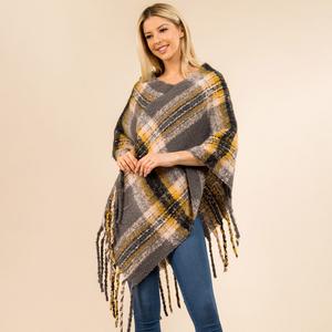 Плед пончо с бахромой TRUEDAMES, серый