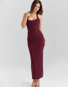 Платье-миди House of CB Lusilla с эластичной сеткой и вырезом-халтер виноградного цвета