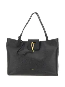 Кожаная сумка-тоут с тисненым логотипом Gianni Chiarini, черный