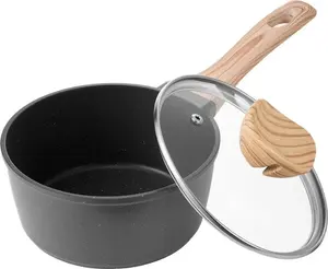 Кастрюля 1,42 л с антипригарным покрытием и стеклянной крышкой - кастрюля со съемной ручкой - кастрюля для супа и овощей - молочник из алюминиевого сплава, черный цвет StarTech