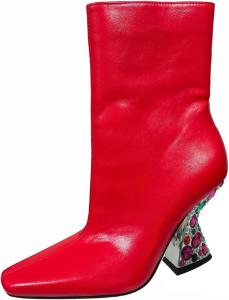 Женские ботильоны FYS с квадратным носком, высокой массивной подошвой, короткие, со стразами, боковой молнией, модные праздничные туфли, размеры 4-16 US, Red