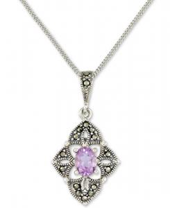 Подвеска в виде цветка из аметиста (0,5 карата) и марказита, длина 45 см, в оправе из стерлингового серебра Macy's, Marcasite