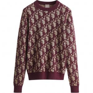 DIOR Свитер мужской бордовый с круглой горловиной Moderate