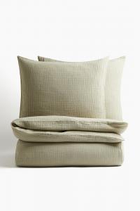 Комплект постельного белья H&M Copripiumino Doppio In Mussola, 3 предмета, светло-зеленый