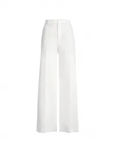 Хлопковые и бумажные свободные расклешенные брюки с диагональным плетением и украшением из монили Brunello Cucinelli, белый