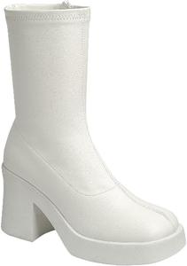 Женские ботинки с квадратным носком, массивным каблуком, платформой, ботильоны и высокие ботинки до середины голени Forever, White