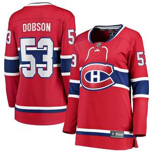 Женская хоккейная майка Montreal Canadiens красная домашняя Noah Dobson Breakaway Fanatics