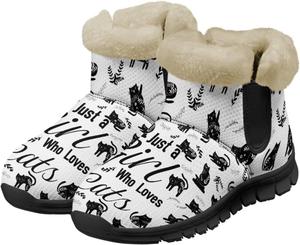 Зимние ботинки Jeiento с милыми кошачьими лапками для женщин, с низким каблуком, противоскользящие, утепленные, Black Cat Floral