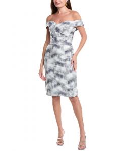 Жаккардовое коктейльное платье с открытыми плечами Rene Ruiz Rene Ruiz, металлик