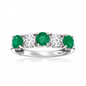 Кольцо с изумрудом Росс-Саймонс и выращенными в лаборатории бриллиантами из 14-каратного белого золота Ross-Simons, зеленый