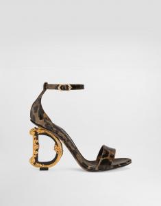 Бархатные сандалии dg из полированной телячьей кожи с принтом в барочном стиле Dolce & Gabbana, анималистичный принт