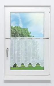 Штора для кафе, кружево Плауэн - Мыльные пузыри (Ш x В) 176 см * 49 см, белый/белый Plauener Spitze