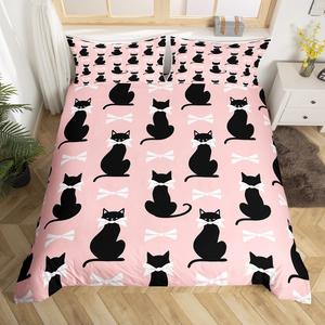 Erosebridal Комплект постельного белья Bowknot Cat с розовыми бантами и черно-белыми котятами, Pink,white Black