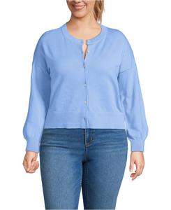 Укороченный кардиган большого размера из тонкой вязки с круглым вырезом Lands' End, Clear blue sky