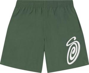 Шорты Stussy Curly S Water Short 'Pine', зеленый